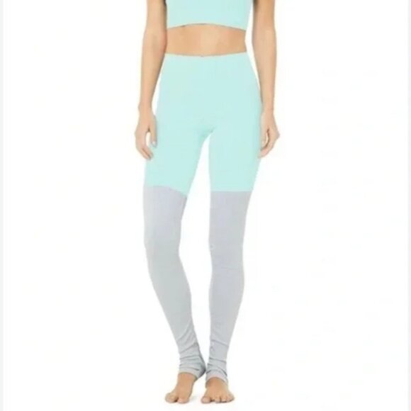 Alo Yoga Pants - Alo High Waist Goddess Leggings Womens Small Turquoise Gray Ribbed Ruched Yoga